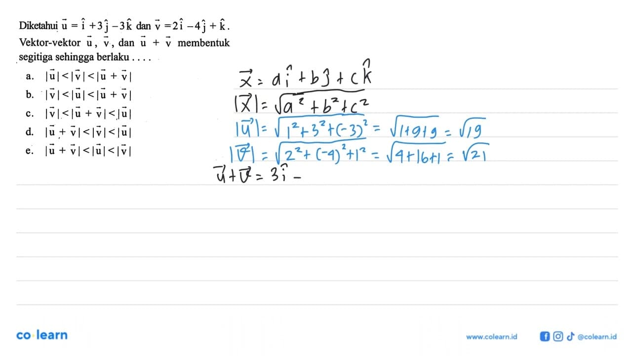 Diketahui vektor u=i+3j-3k dan vektor v=2i-4j+k