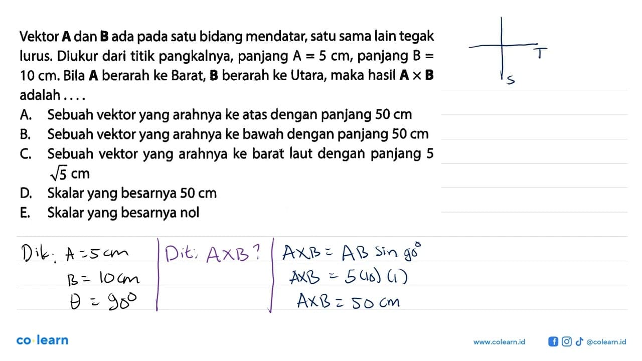 Vektor A dan B ada pada satu bidang mendatar. satu sama