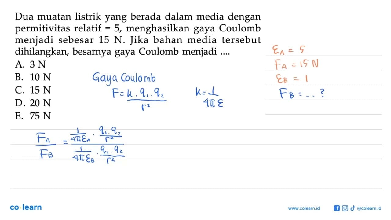 Dua muatan listrik yang berada dalam media dengan