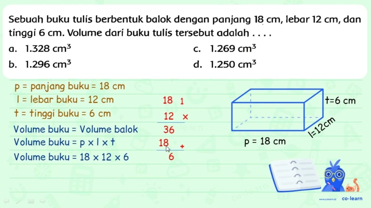 Sebuah buku tulis berbentuk balok dengan panjang 18 cm ,