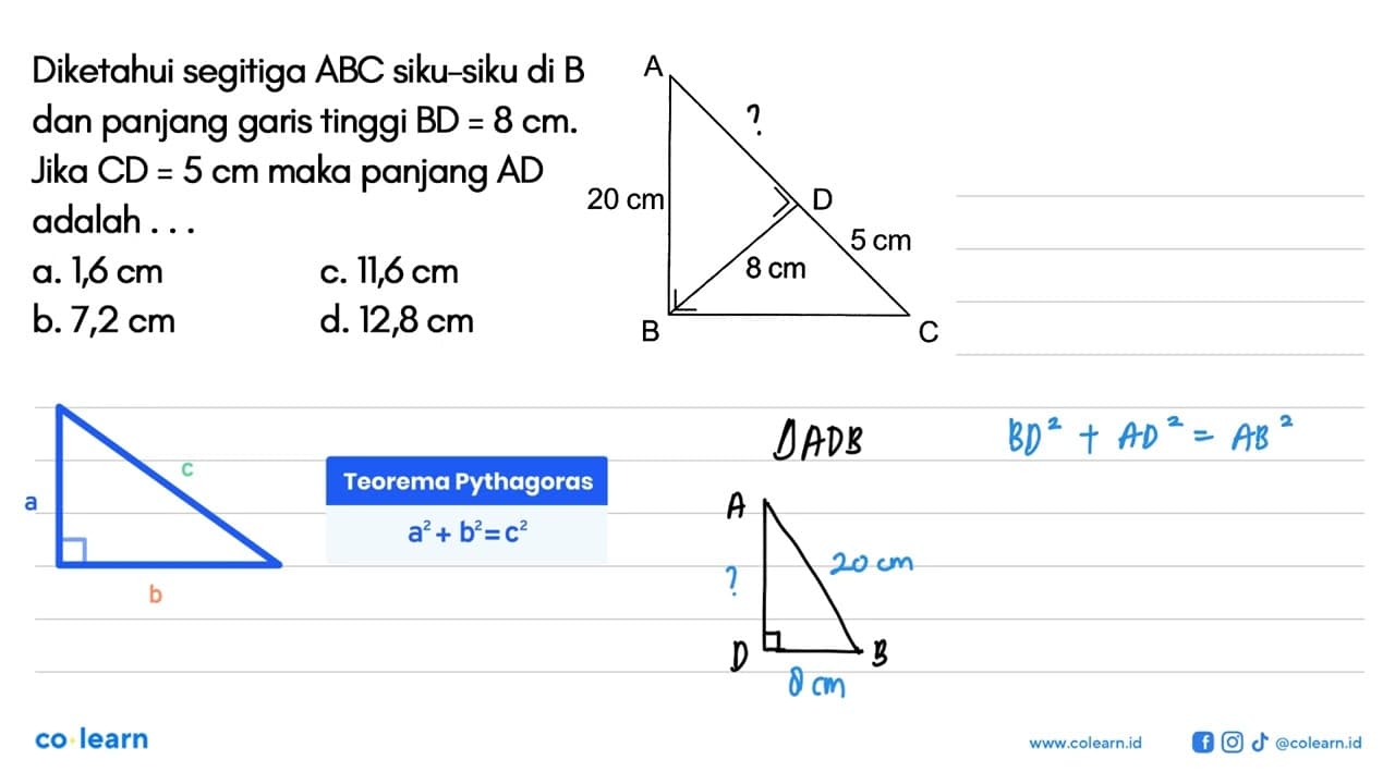 Diketahui segitiga ABC siku-siku di B dan panjang garis