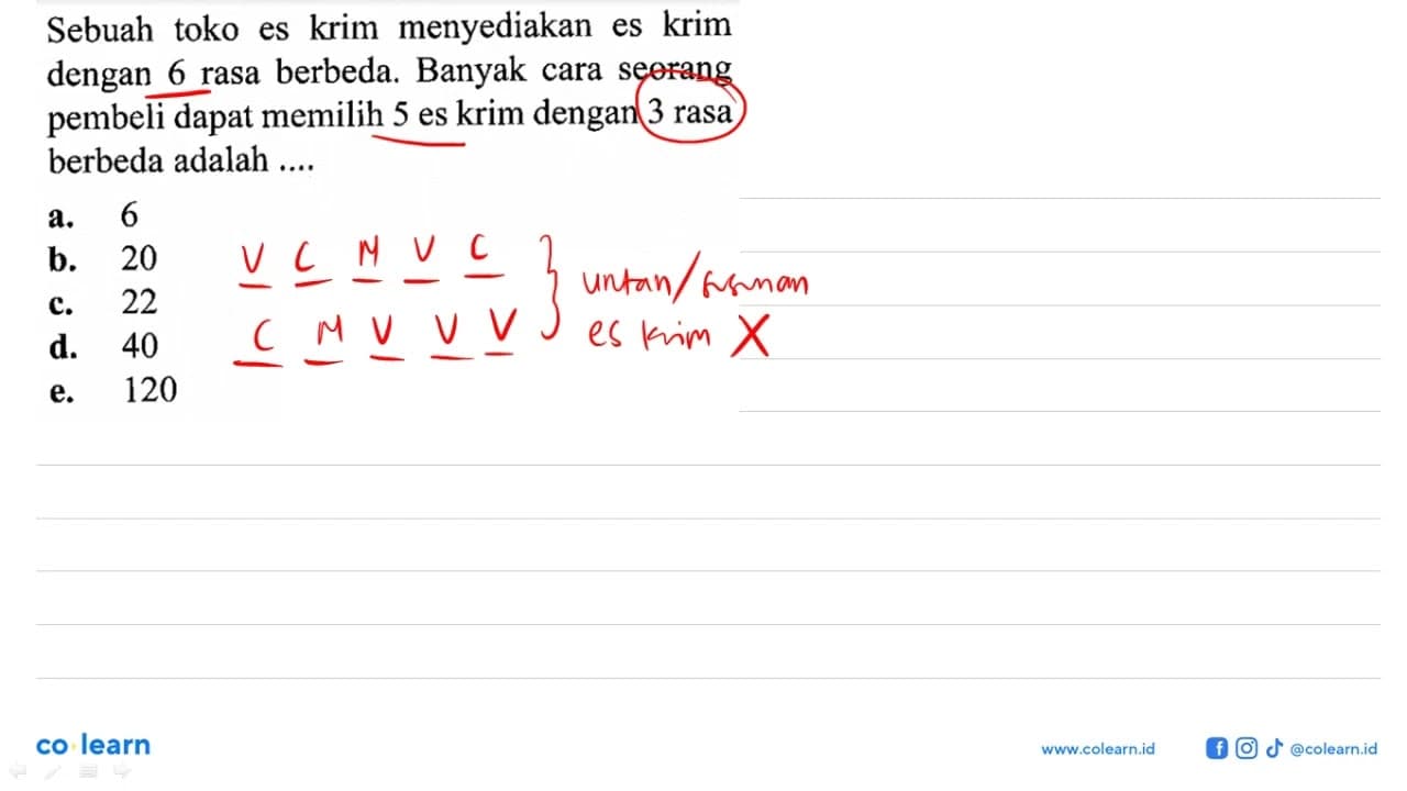 Sebuah toko es krim menyediakan es krim dengan 6 rasa