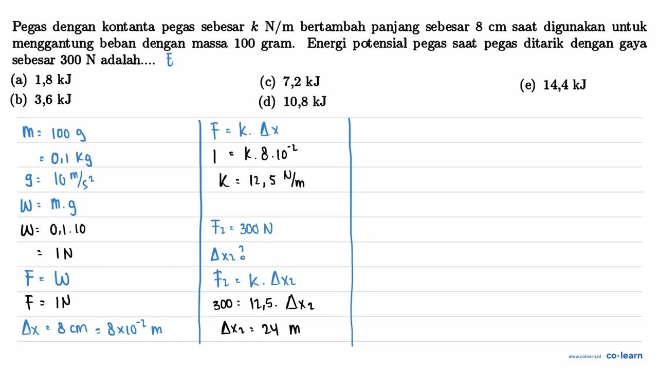 Pegas dengan kontanta pegas sebesar k N / m bertambah