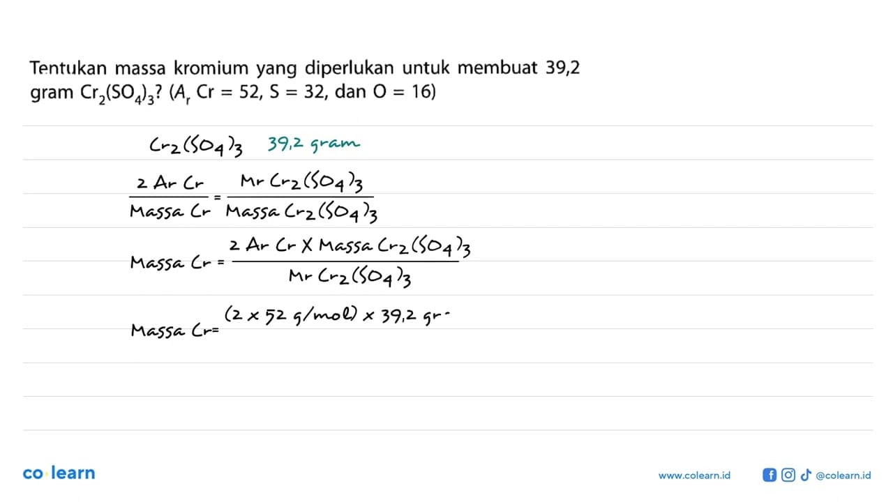 Tentukan massa kromium yang diperlukan untuk membuat 39,2