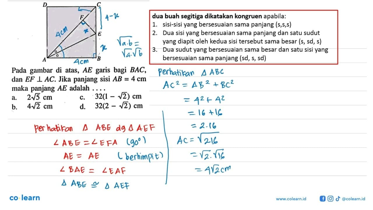 D C F E A B Pada gambar di atas, AE garis bagi BAC, dan EF