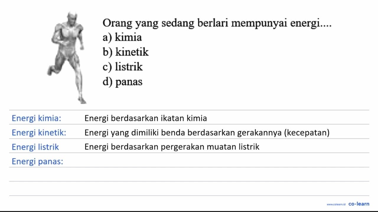 Orang yang sedang berlari mempunyai energi....