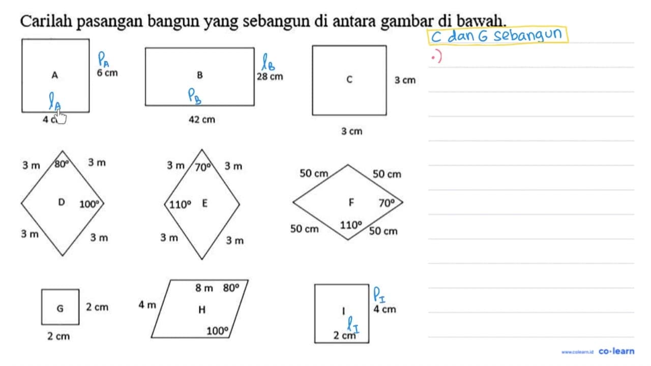 Carilah pasangan bangun yang sebangun di antara gambar di