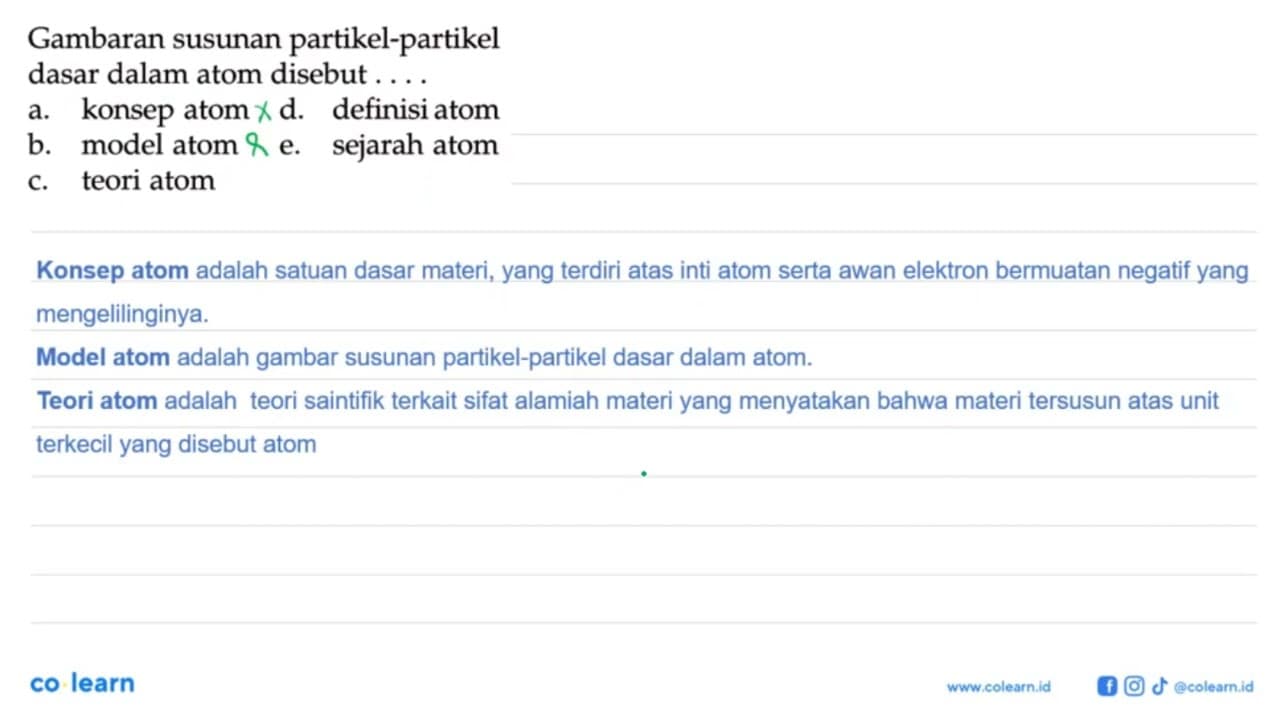 Gambaran susunan partikel-partikel dasar dalam atom disebut