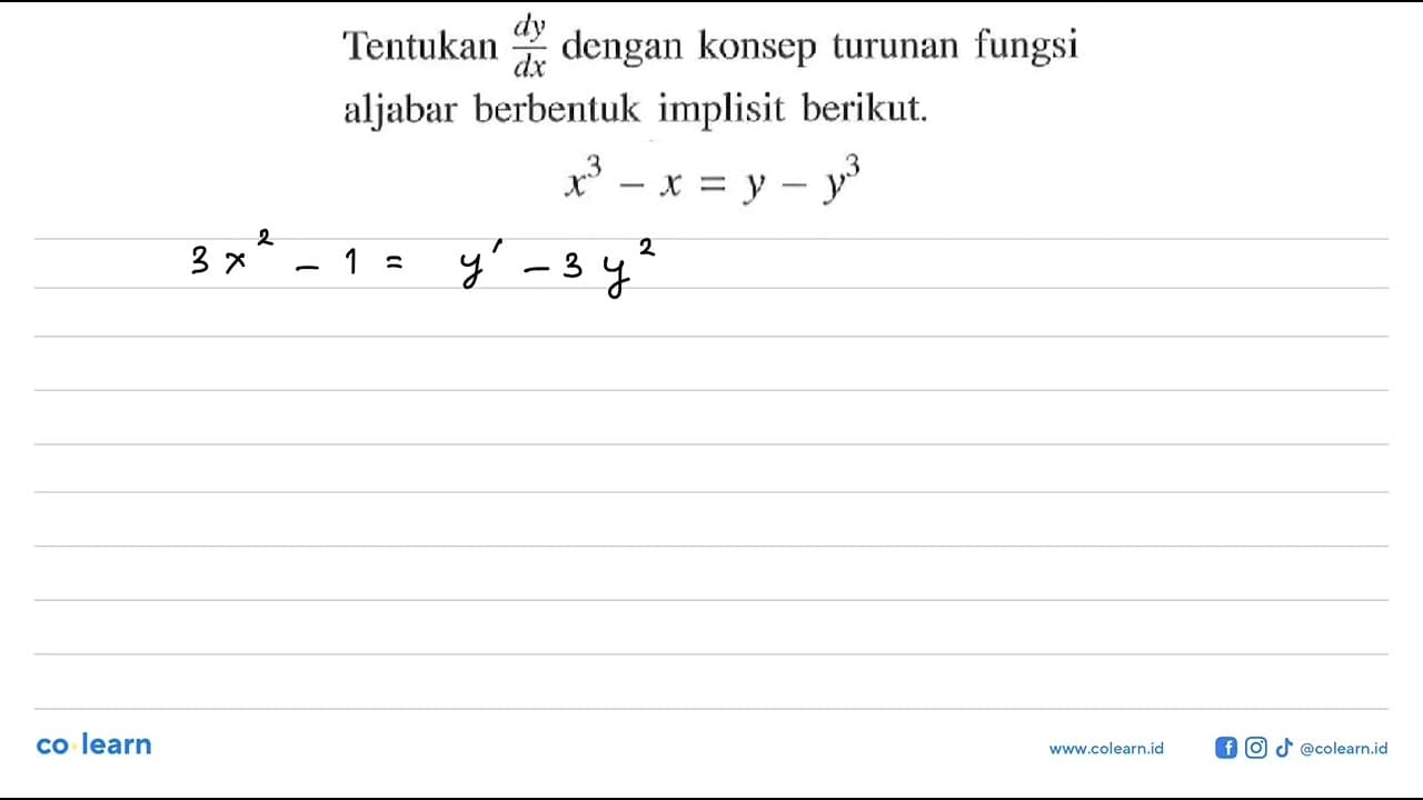 Tentukan dy/dx dengan konsep turunan fungsi aljabar