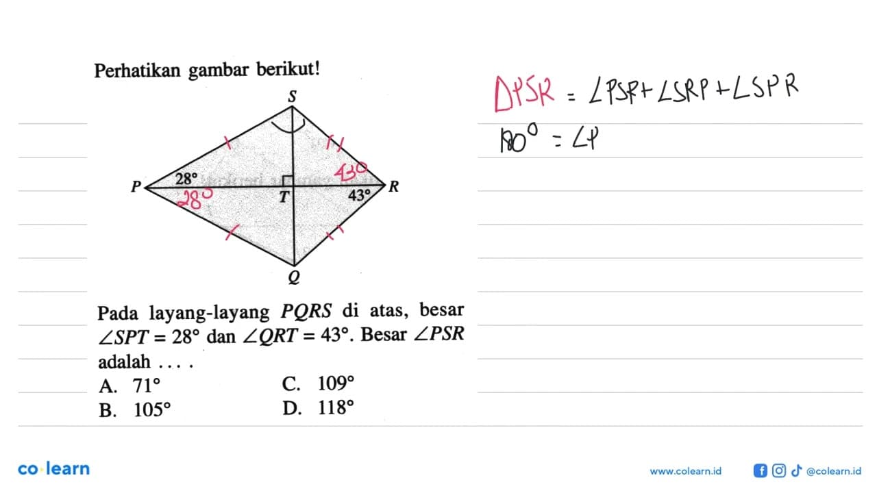 Perhatikan gambar berikut!Pada layang-layang PQRS di atas,