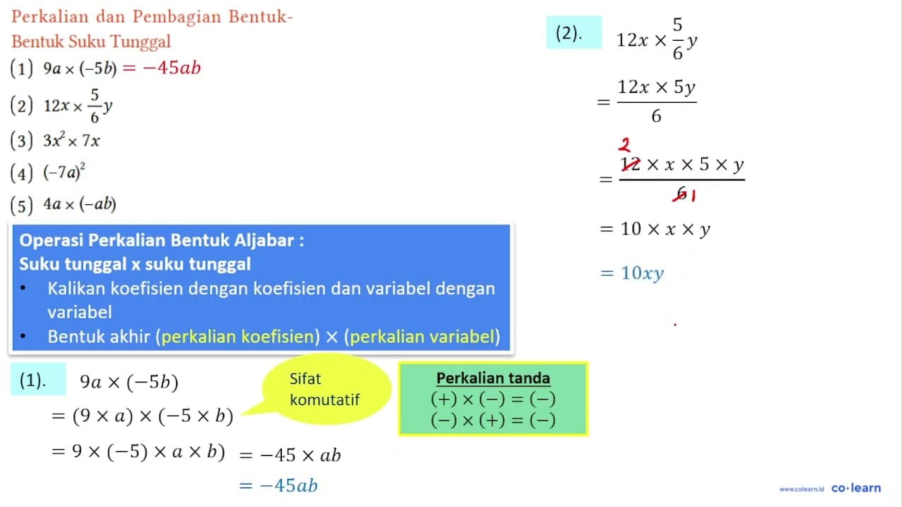 Perkalian dan Pembagian Bentuk-Bentuk Suku Tunggal (1) 9a x