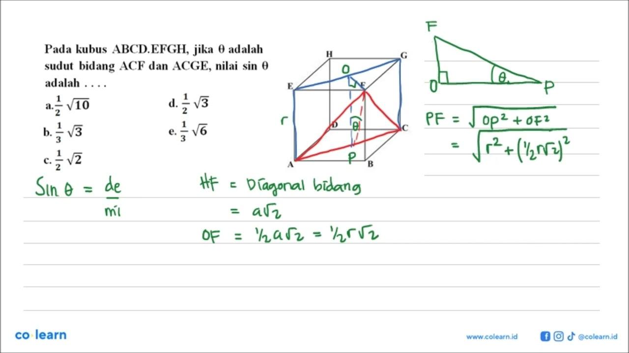 Pada kubus ABCD.EFGH, jika theta adalah sudut bidang ACF
