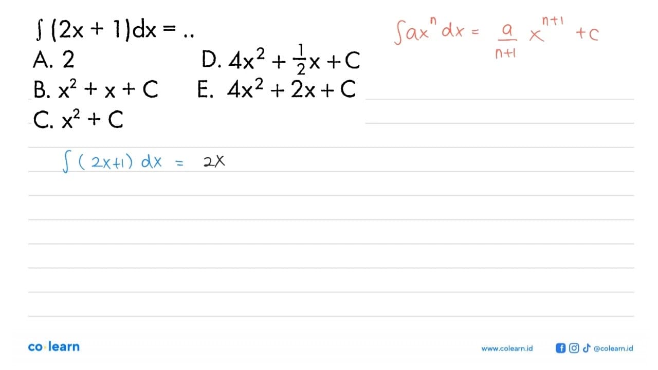 integral (2x+1) dx=.