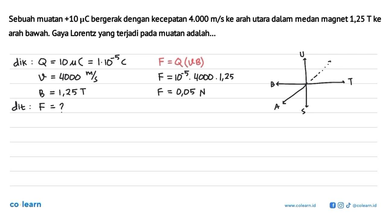 Sebuah muatan +10 mikro C bergerak dengan kecepatan 4.000