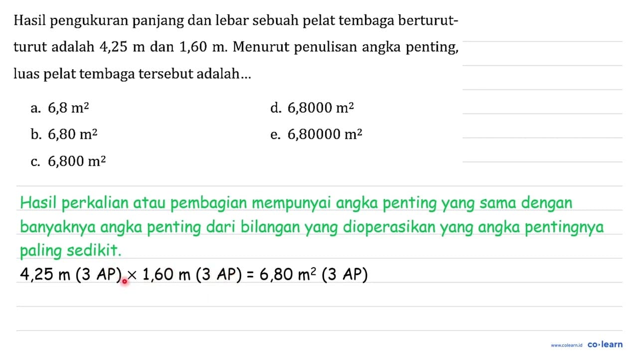 Hasil pengukuran panjang dan lebar sebuah pelat tembaga