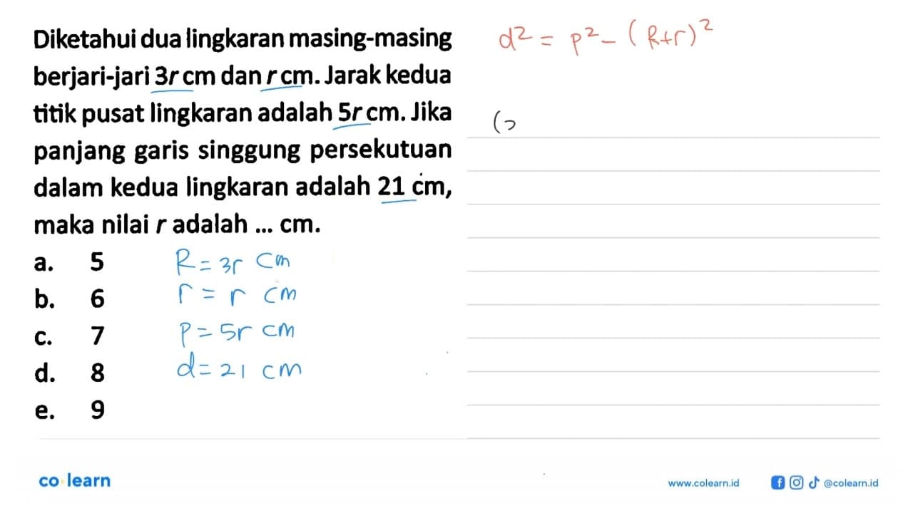 Diketahui dua lingkaran masing-masing berjari-jari 3r cm