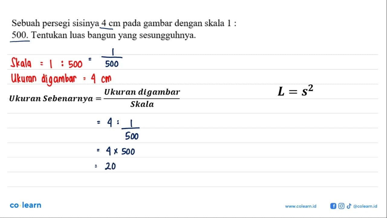 Sebuah persegi sisinya 4 cm pada gambar dengan skala 1: