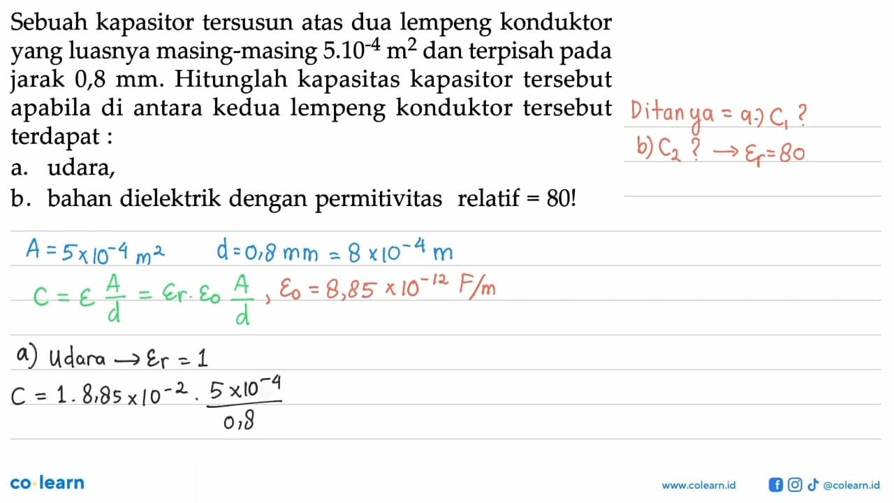 Sebuah kapasitor tersusun atas dua lempeng konduktor yang