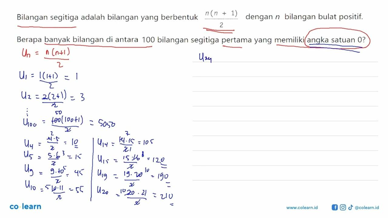 Bilangan segitiga adalah bilangan yang berbentuk n(n+1)/2