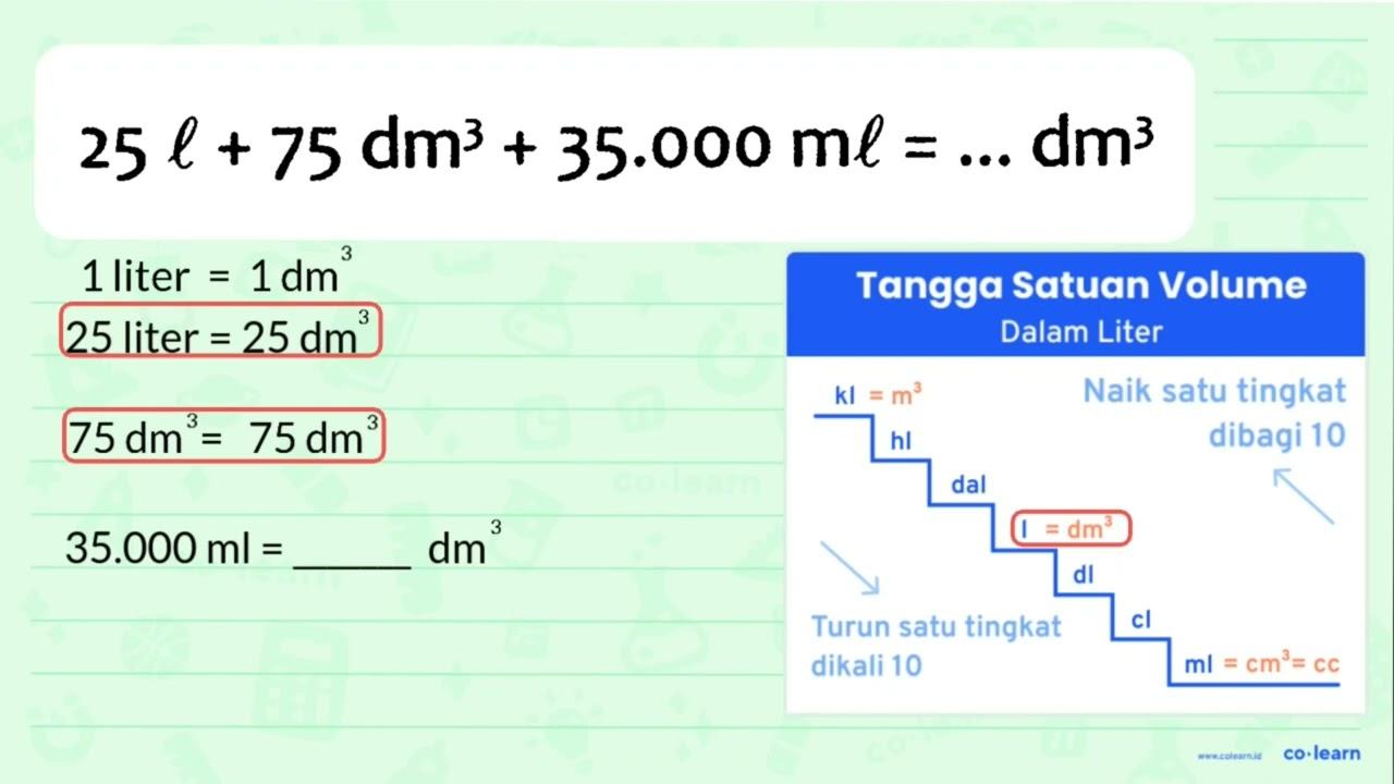 25 l +75 dm^3 + 35.000 ml = ... dm^3