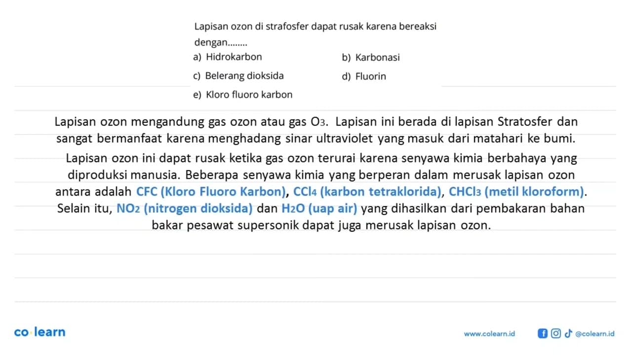 Lapisan ozon di strafosfer dapat rusak karena bereaksi