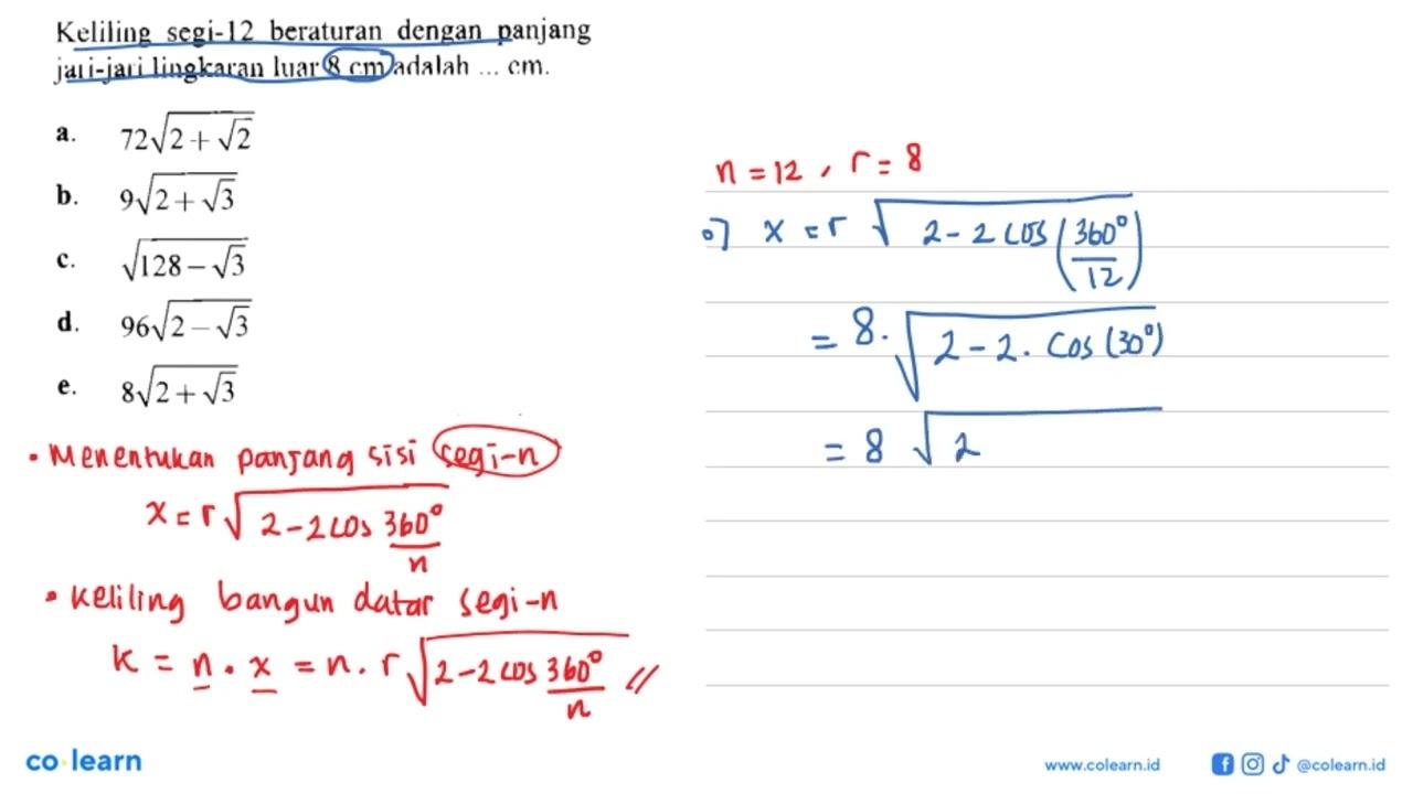 Keliling segi-12 beraturan dengan panjang jali-jari