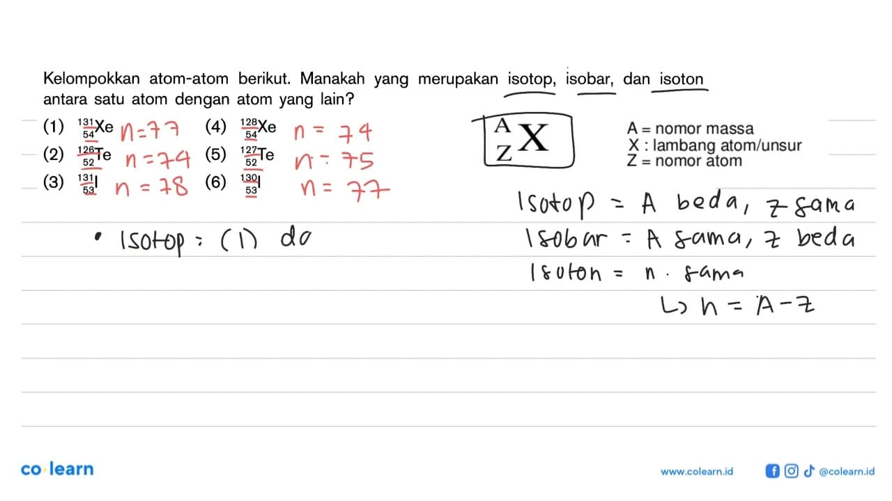 Kelompokkan atom-atom berikut. Manakah yang merupakan