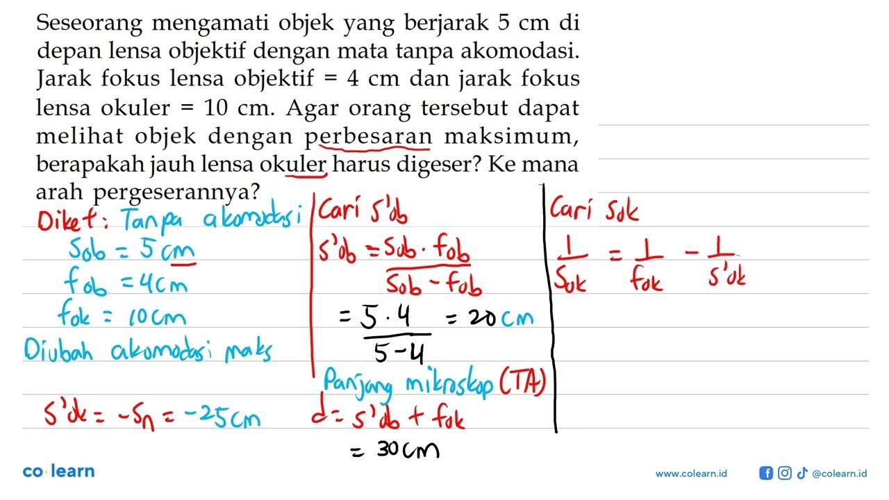 Seseorang mengamati objek yang berjarak 5 cm di depan lensa