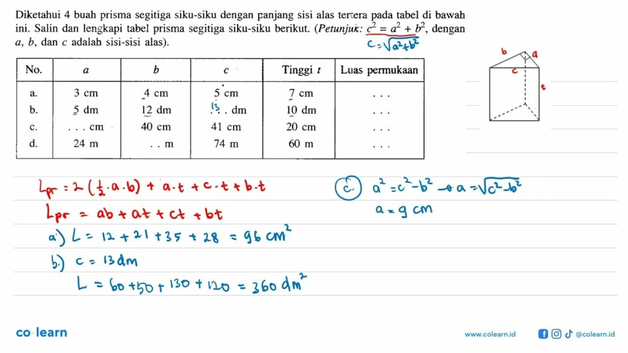 Diketahui 4 buah prisma segitiga siku-siku dengan panjang