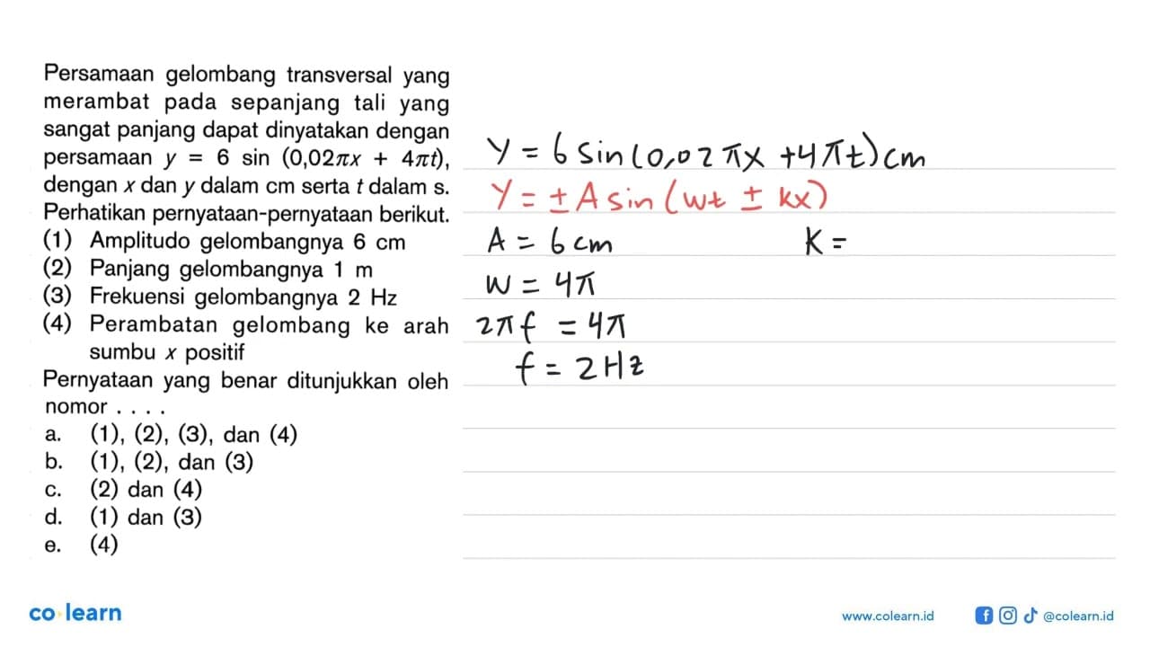 Persamaan gelombang transversal yang merambat pada