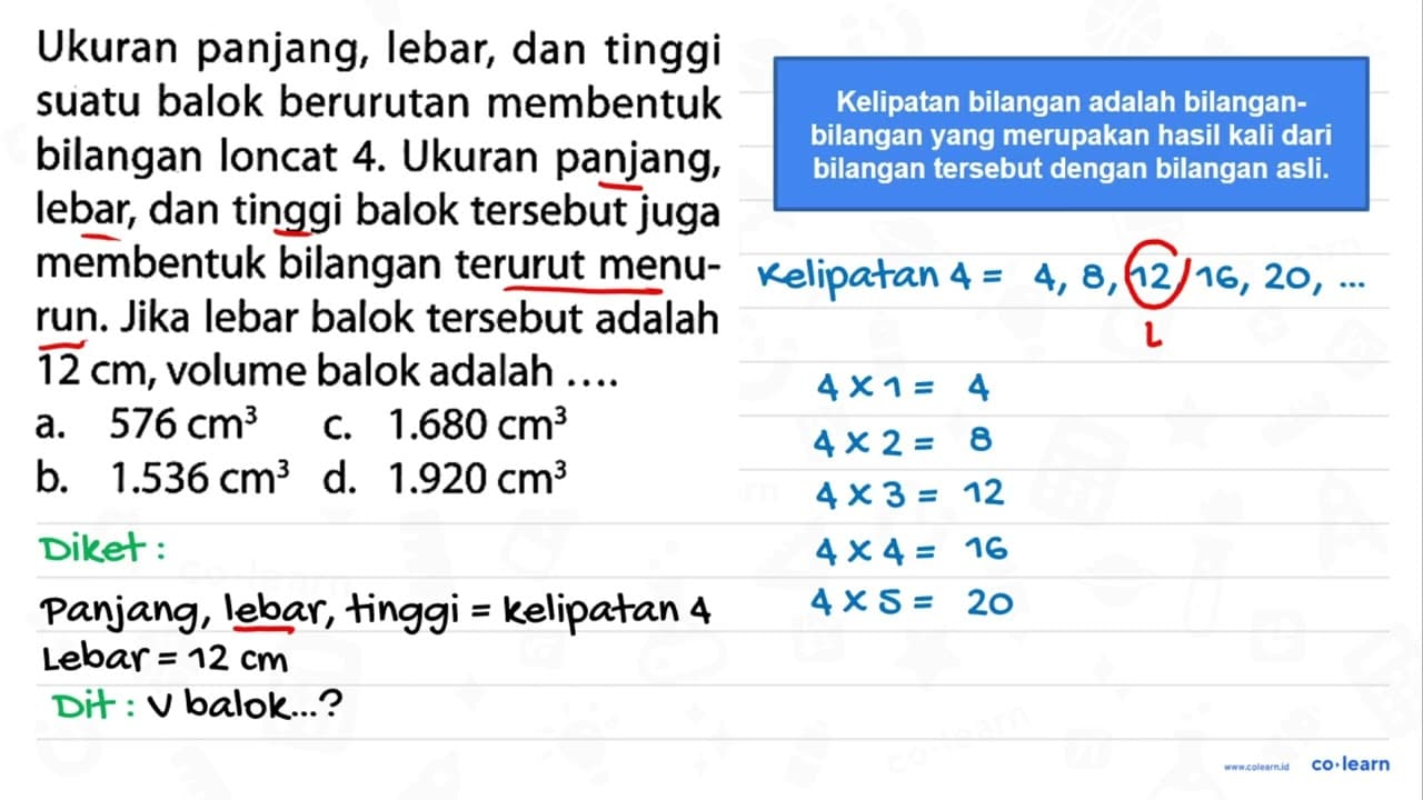 Ukuran panjang, lebar, dan tinggi suatu balok berurutan