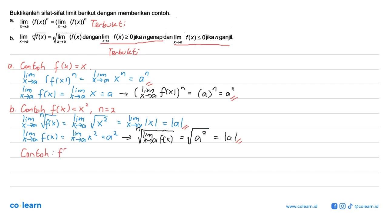 Buktikanlah sifat-sifat limit berikut dengan memberikan