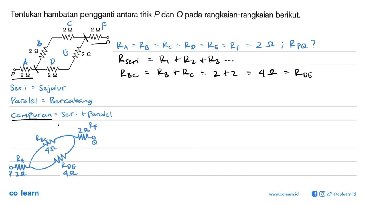 Tentukan hambatan pengganti antara titik P dan Q pada