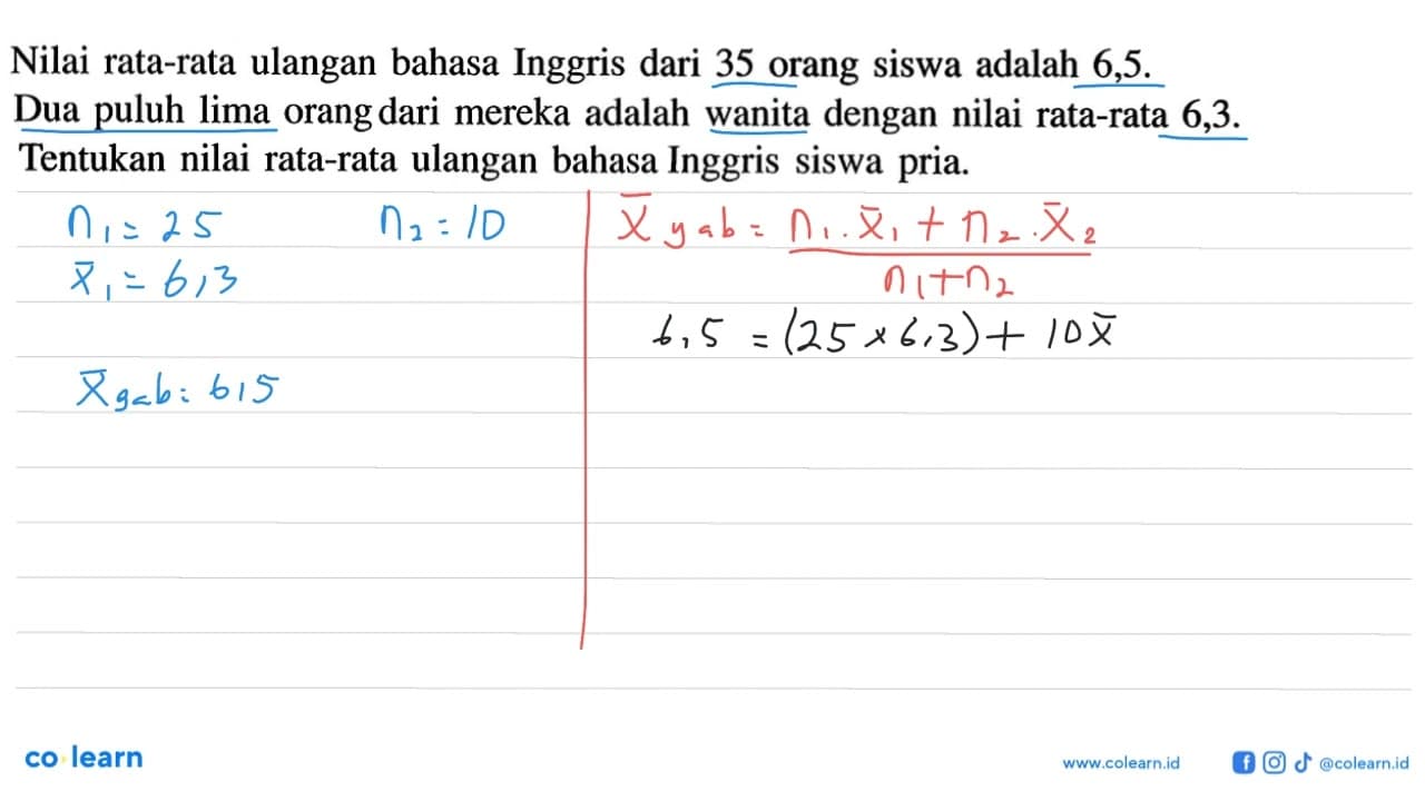 Nilai rata-rata ulangan bahasa Inggris dari 35 orang siswa