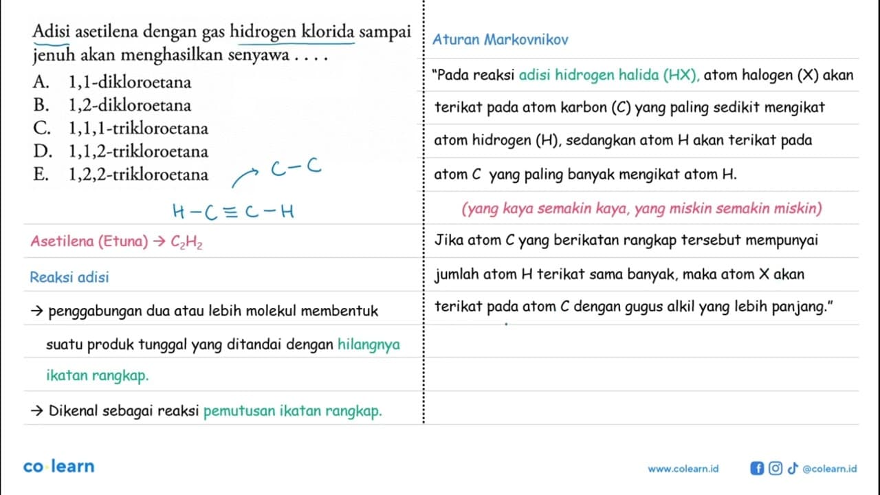 Adisi asetilena dengan gas hidrogen klorida sampai jenuh