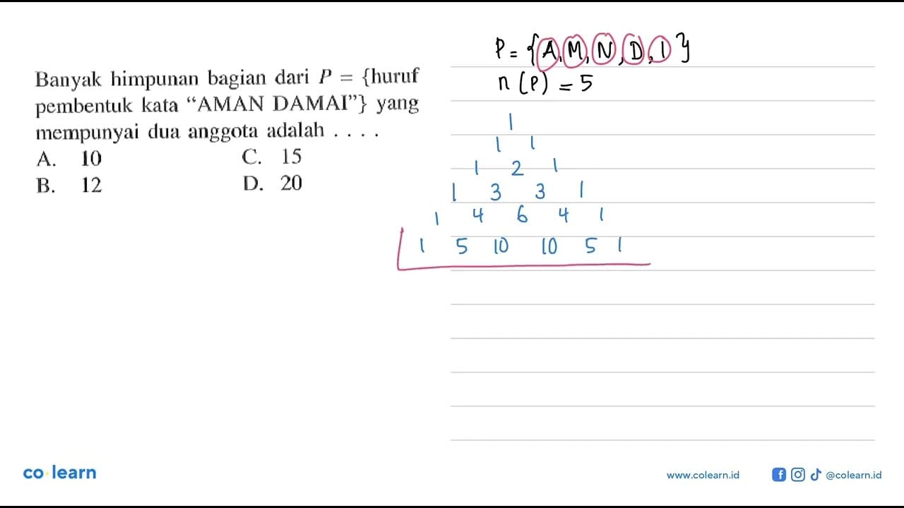 Banyak himpunan bagian dari {huruf pembentuk kata AMAN