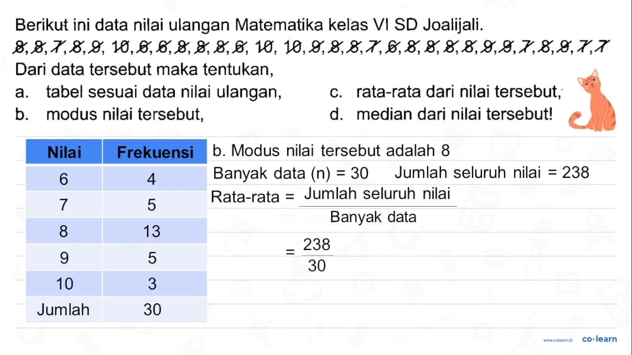 Berikut ini data nilai ulangan Matematika kelas VI SD