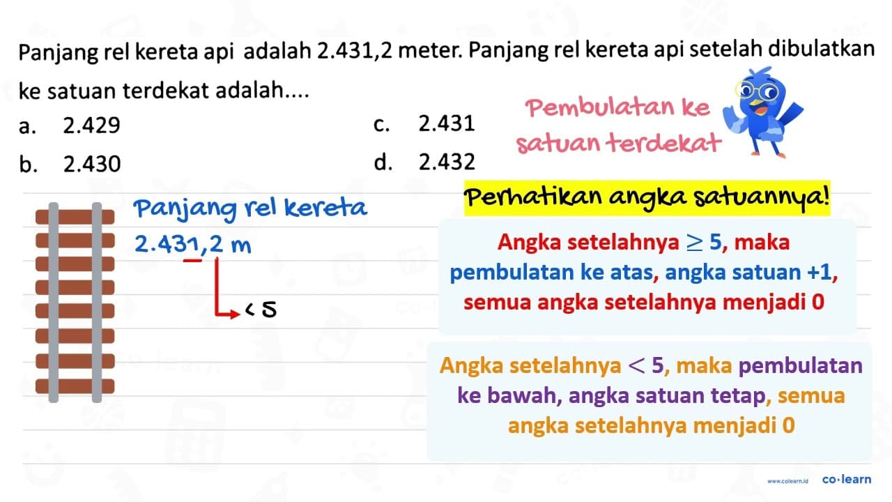 Panjang rel kereta api adalah 2.431,2 meter. Panjang rel