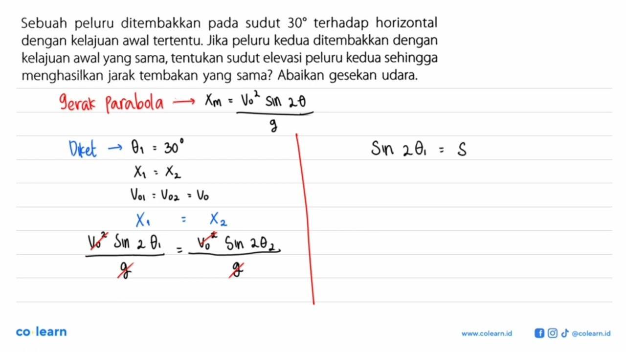 Sebuah peluru ditembakkan pada sudut 30 terhadap horizontal