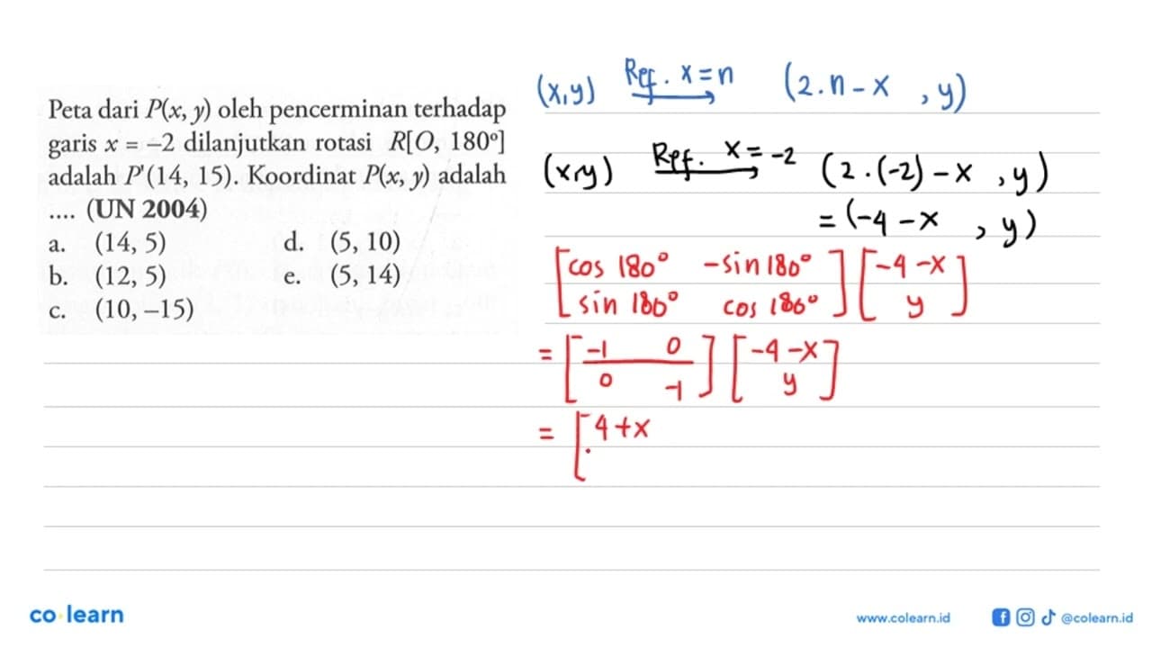 Peta dari P(x,y) oleh pencerminan terhadap garis x=-2