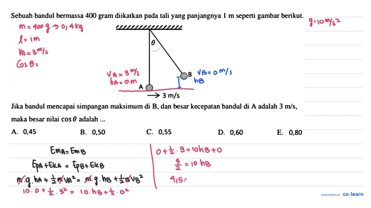 Sebuah bandul bermassa 400 gram diikatkan pada tali yang