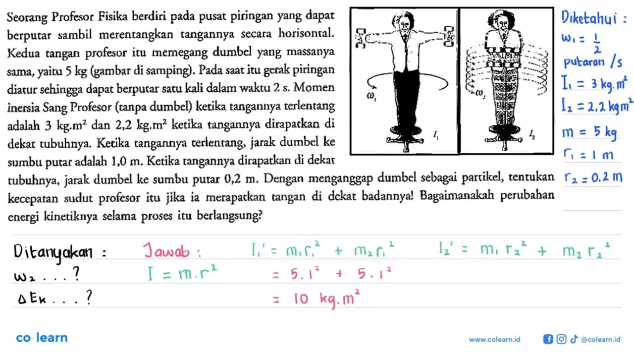 Seorang Profesor Fisika berdiri pada pusat piringan yang