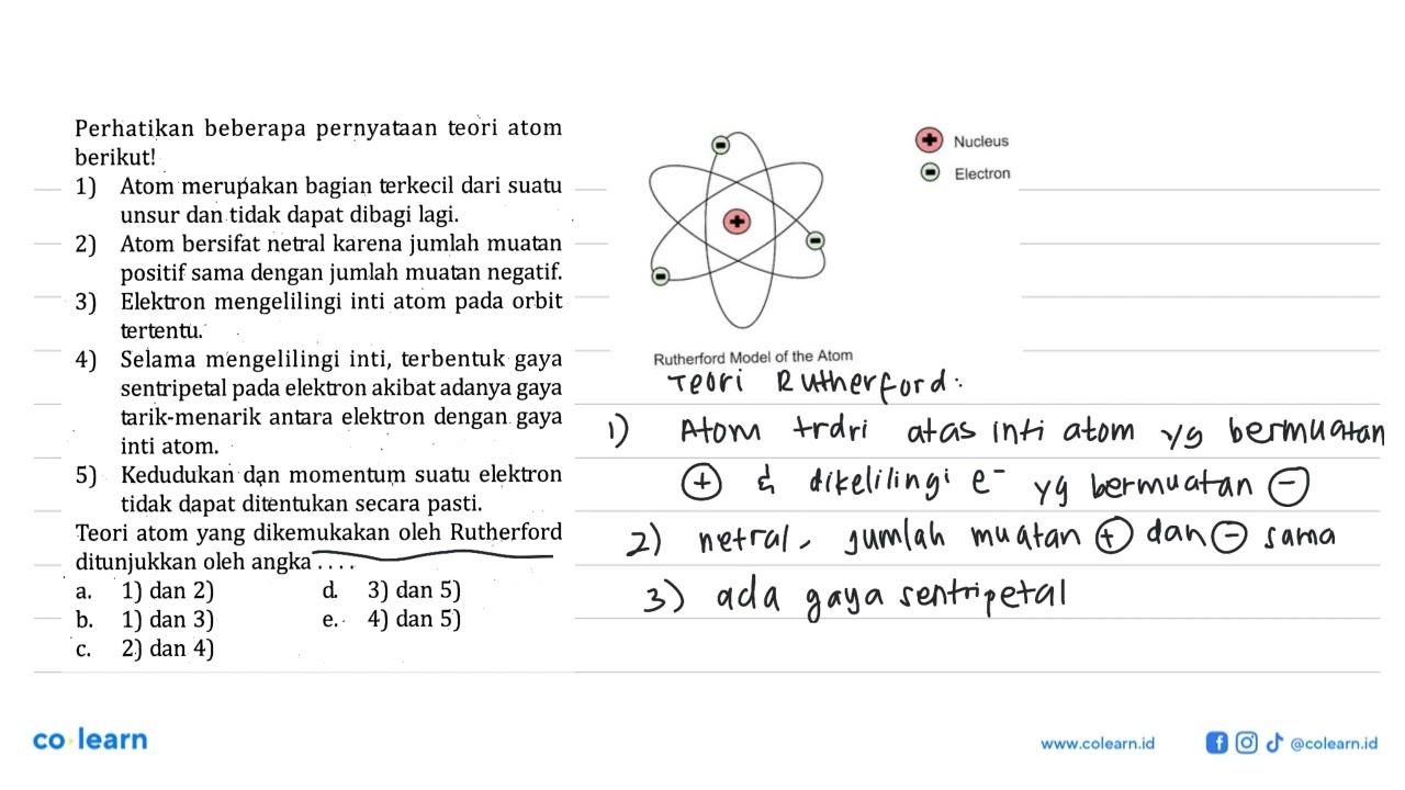 Perhatikan beberapa pernyataan teori atom berikut! 1) Atom