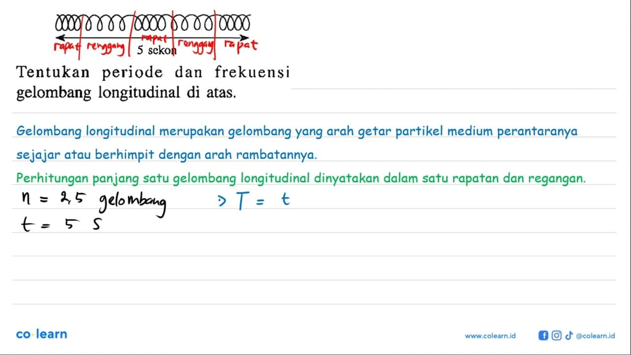 5 sekon Tentukan periode dan frekuensi gelombang