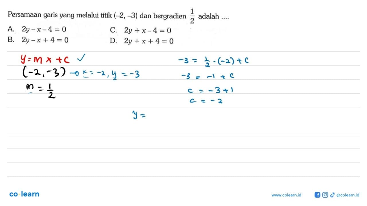 Persamaan garis yang melalui titik (-2,-3) dan bergradien