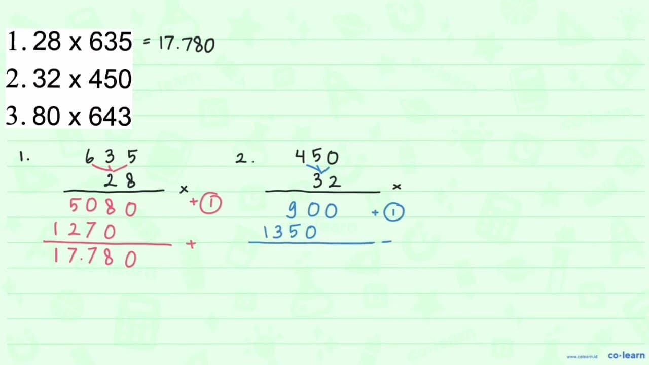 1. 28 x 635 2. 32 x 450 3. 80 x 643