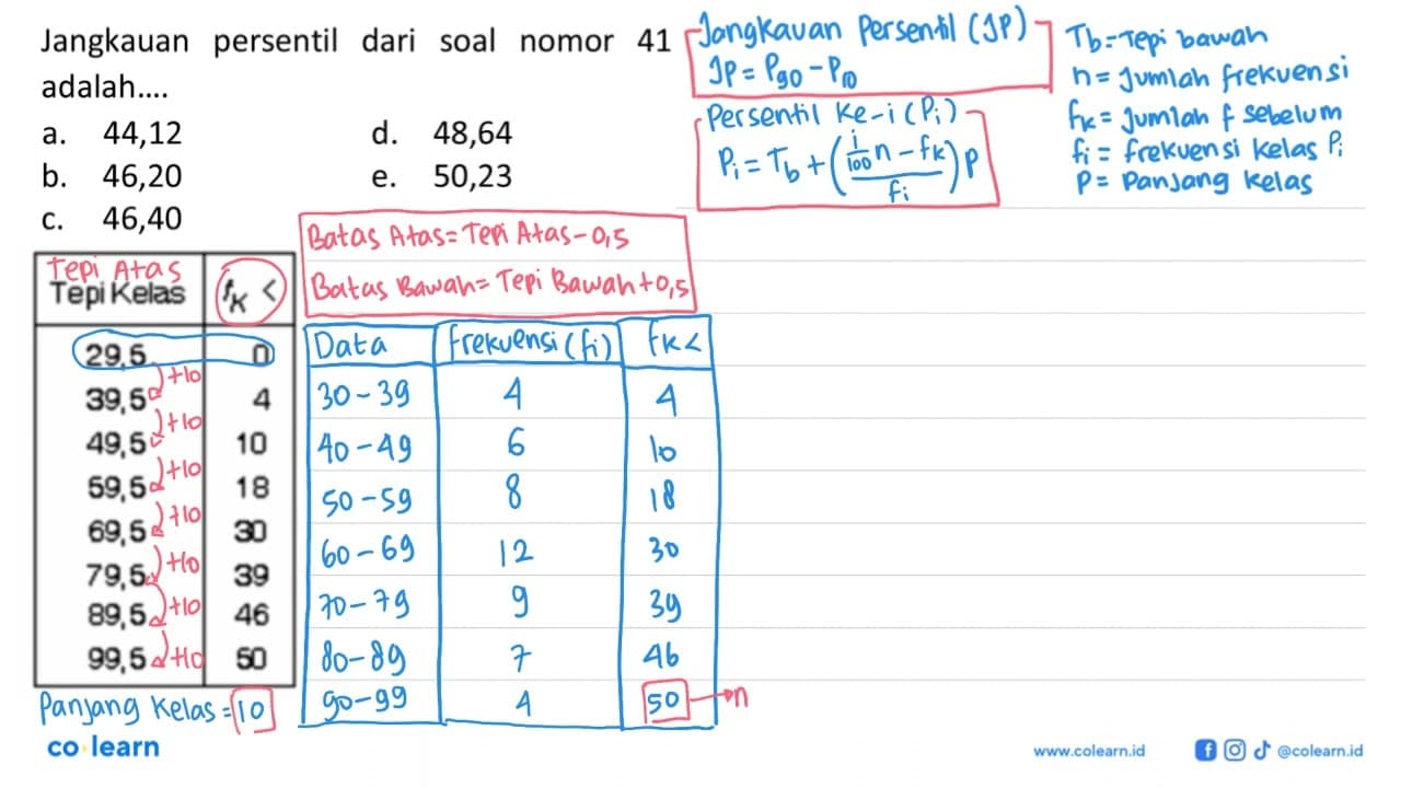 Jangkauan persentil dari soal nomor 41 adalah....