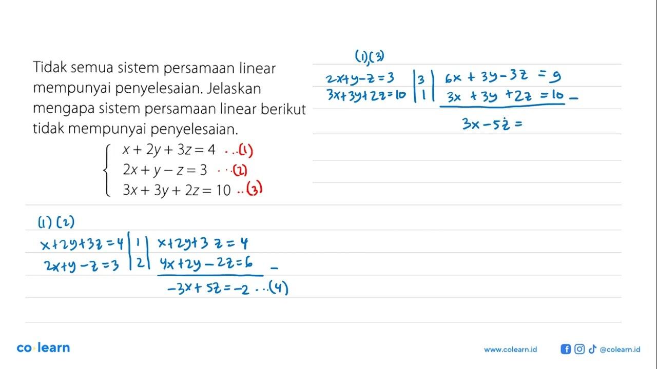 Tidak semua sistem persamaan linear mempunyai penyelesaian.