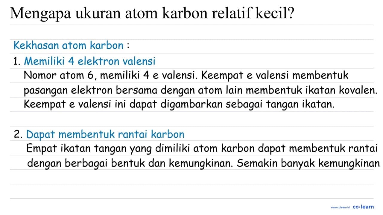 Mengapa ukuran atom karbon relatif kecil?