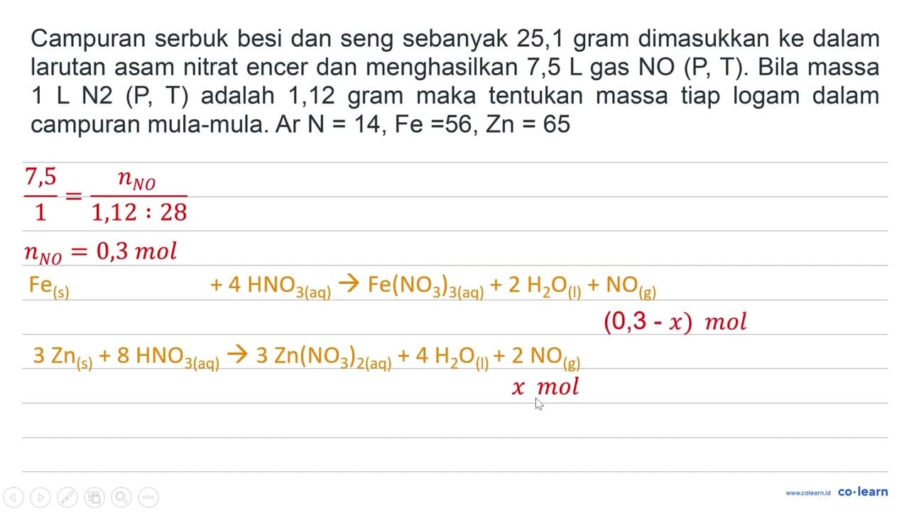 Campuran serbuk besi dan seng sebanyak 25,1 gram dimasukkan